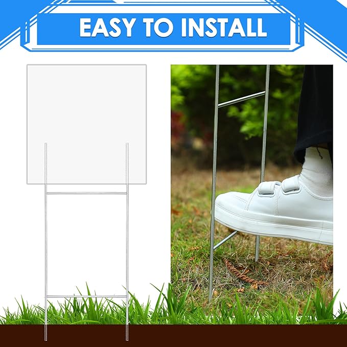 60 Pcs H Stakes for Yard Signs 30'' x 10'' Metal Heavy Duty H Frame Wire Stakes Weatherproof Metal Holder for 4mm 5mm Corrugated Signs Advertising Board Guidepost Yard Halloween Decor