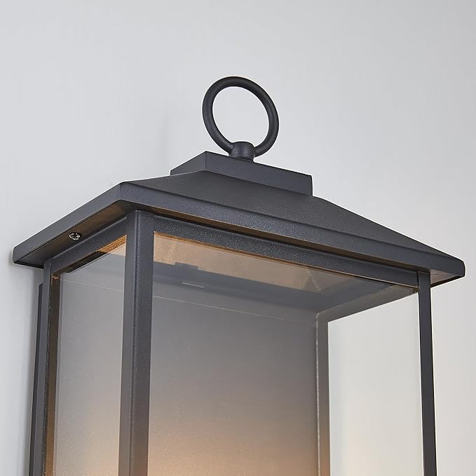 18 Inch Wall Light in Clear Glass and Textured Black and Golden Candle Cap Sleeve,Outdoor Lighting Wall Sconce,2-Light 120watts for House Doorway Garage,Bulb Not Included.