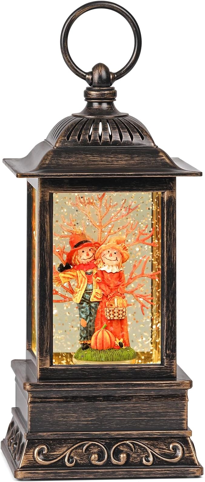Fall Snow Globes, Scarecrow Couple with Pumpkin Scene Snow Globes, Glittering Lantern with Timer, Snow Globe Lantern USB or Battery Powered for Fall Festival Thanksgiving Day Decor