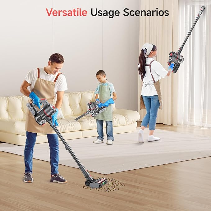 Cordless Vacuum Cleaner, 550W 45KPA Dual Motor Stick Vacuum for Home with 60mins Runtime, 6 LED Green Headlights, Self-Standing Design, V-Shaped Floor Brush for Carpet Tile Pet Hair Hardwood Floors