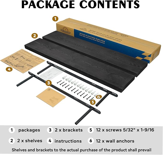 BGMG Wood Floating Shelves 36 inch Long,Wide Rustic Wooden Wall Shelves for Bathroom Living Room Bedroom Kitchen Farmhouse Set of 2-36x6.7x1.25 inch-Black