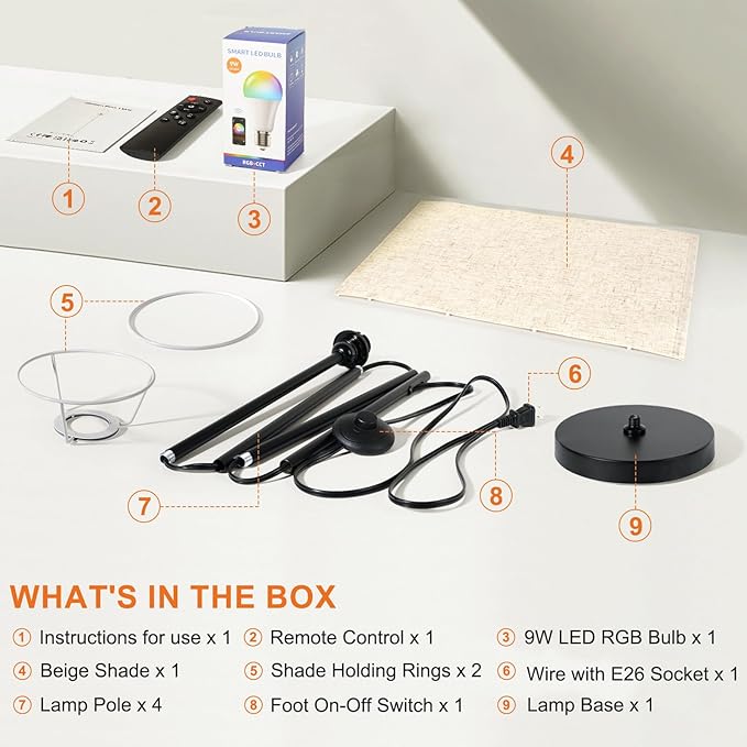 FRIDEKO HOME 2 Pack Floor Lamps for Living Room, Dimmable Colors Temperature & Brightness, Modern Floor Lamp with Remote, Tall Standing Lamps for Living Room Bedroom Office, Beige Shade 9W RGB Bulb