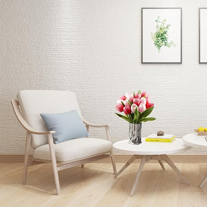 Buart Artificial Tulip in Bulk for Home Kitchen Wedding Bridal Bouquet,Fake Flowers for Valentine's Day Mother's Day Easter Table Centerpieces Decorations(Large Size,Multi Pink,Real-Touch,12pcs)