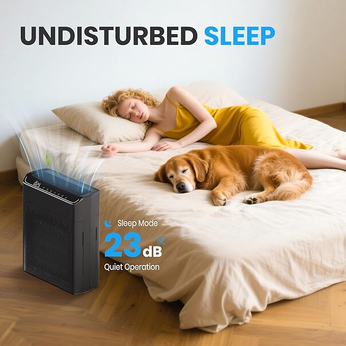 Air Purifiers for Home Large Room Up to 1690 ft² Double-sided Air Inlet Smart WiFi Alexa Compatible PM 2.5 Air Quality Monitor for Smoke and Odor 23dB Quiet 1 Pack+2 Pack HEPA Filters Black