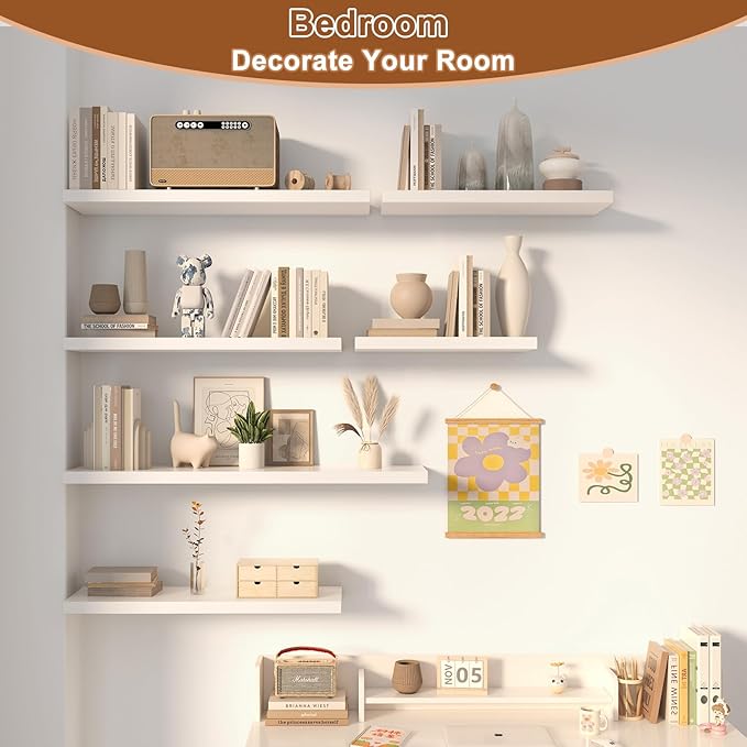 12 Inch Deep Floating Shelves for Wall 3 Pack White Floating Shelves Large Storage Space Wall Mount Shelf for Living Room Kitchen Bathroom 36" W x 12" D x 1.2" H White