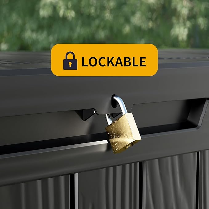 75 Gallon Double-Wall Resin Deck Box - Lockable Waterproof Outdoor Storage Box, 515lbs Capacity & Doubles as Seating for Patio Furniture - Garden Tools, Pool Accessories (Black)