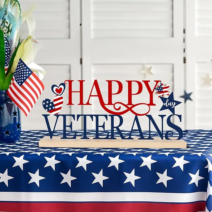 COCHIE Metal Happy Veterans Day Sign, Thank You Veteran Table Centerpieces Decorations for Home, Office, Shelf, Mantel, Indoor, Traditional Party Supplies Decor (Veterans)