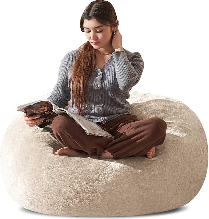 Bean Bag Chair 3Ft, Memory Foam Filled, Large Beanbag Chairs for Adults and Teens, Soft Sofa with Removable Flannel Cover, Round Couch for Living Room Bedroom College Dorm (Apricot, 3FT-36×36"×24")