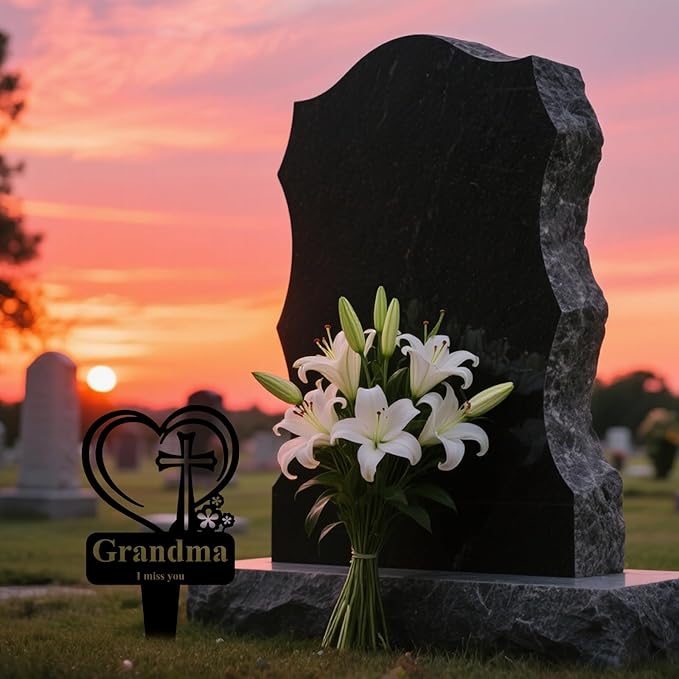 Grandma Memorial Grave Stake, Cemetery Decorations for Grave Markers 12.5 x 7.2 inch Heart Metal Sympathy Stakes Graveside Plaque Decor Sign for Grandma Graves, Yard, Garden - Black-Grandma