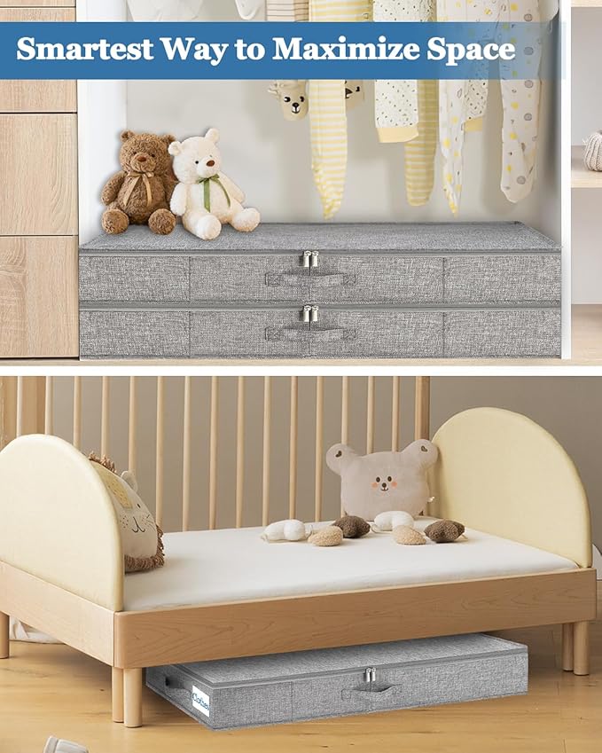 Cirhy Under Bed Storage Containers, 4.5 Inch Tall Low Profile Under Bed Storage with Sturdy Sidewalls & Bottom, UnderBed Storage for Clothes,Shoes, Pillow, Blankets Organizer, 2 Pack Grey