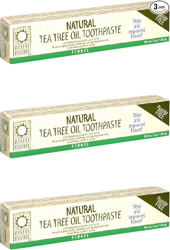 Desert Essence Natural Tea Tree Oil Toothpaste, Fluoride Free, Fennel, With Baking Soda, 6.25-Ounces (Pack of 3)