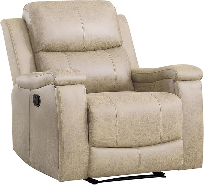 EBELLO Recliner Chair, Single Overstuffed Sofa Recliner, Breathable Faux Leather Manual Reclining Chairs with Hidden Cup Holder, Arm and Back for Adults, Living Room, Bedroom, Beige