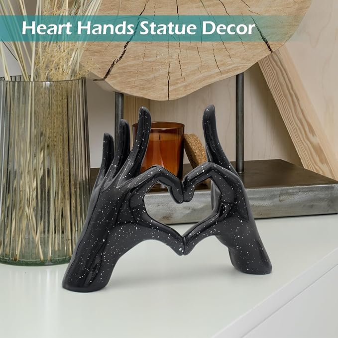 Accessoryway Black Heart Hands Decor Sculpture,Small Love Finger Gesture Decorative Sculpture for Wedding Dresser Shelves Desktop Knick Knacks Home Decor & Ring-Holder Display Stand