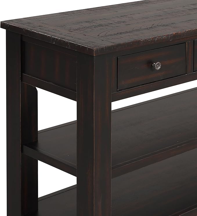 Farmhouse Wood Entryway Console Table 48-Inch Modern Sofa Entry Table with Drawers and Storage Shelves for Entrance Living Room (Black)