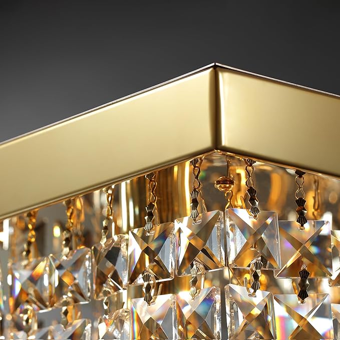 10 Lights Modern Crystal Chandelier, Gold K9 Rectangle Rectangular Chandeliers,Luxury Flush Mount Pendant Ceiling Light for Dining Room Kitchen Island L47''xW10''xH10''