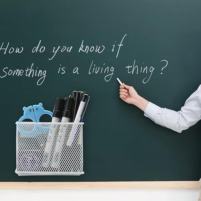 dedoot Magnetic Pencil Holder, Locker Pencil Holder Strong Magnetic Holder for Whiteboard Marker, 4.7x2.3x3.7inch Black Mesh Magnetic Holder for Fridge, Sponge, Recipe, Beverage,White