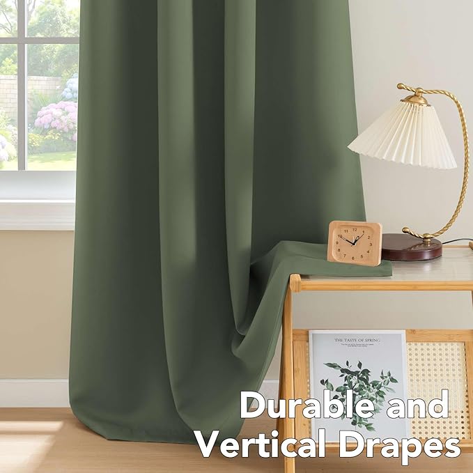 H.VERSAILTEX Ultra Soft Microfiber Thermal Insulated Antique Copper Grommet Blackout Curtains/Window Treatment Draperies 52 by 72 - Inch for Living Room/Bedroom,Set of 2 - Bronze Green
