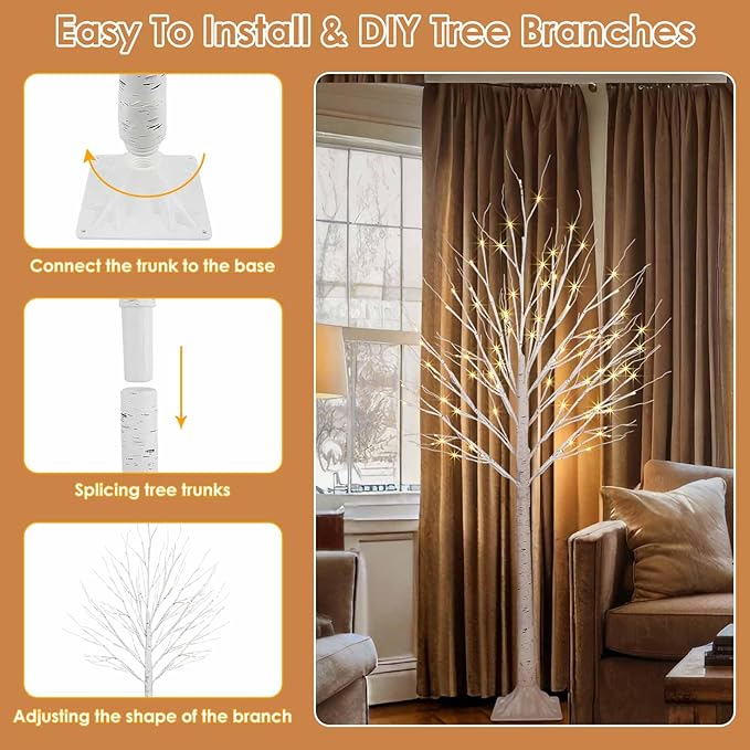 2 Pack 5FT 200LED Christmas Lighted Birch Tree, Timer Function Prelit Artificial Tree Lamp Plug in with Warm White Lights, 2 Modes Twinkling Twig Trees for Indoor Outdoor Party Christmas Decorations