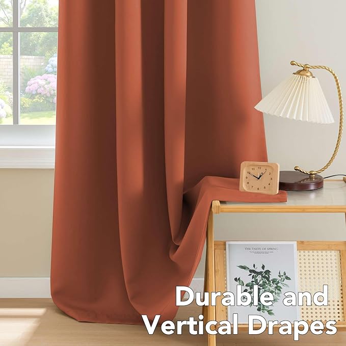 H.VERSAILTEX Ultra Soft Blackout Curtains for Bedroom Living Room, Extra Long Room Darkening Drapes Thermal Insulated Grommet Top Blackout Draperies for Patio Door (52 by 108 Inch, Orange, Set of 2)
