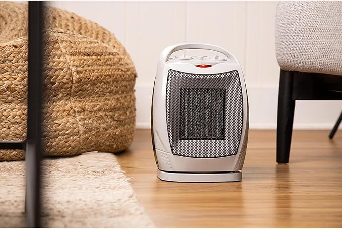 Comfort Zone Oscillating Indoor Space Heater, Portable, Ceramic, Electric, Energy-Efficient, Adjustable Thermostat, Tip-Over Switch, Overheat Protection, Ideal for Home, Bedroom, Office, 1500W, CZ449E