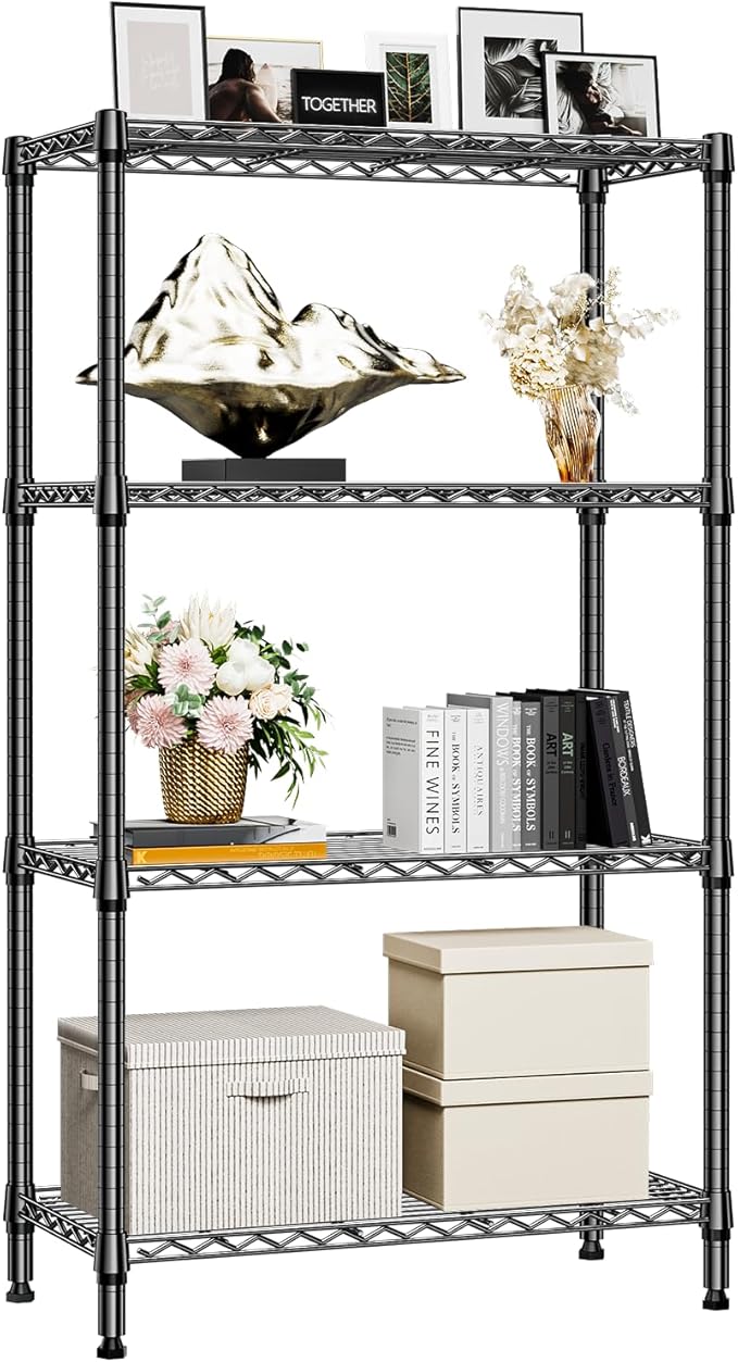 1000 lbs 4 Tier Shelf Metal Storage Shelves Shelving Wire Rack Heavy Duty Closet Organizers for Garage Kitchen Bathroom Laundry Black 13.8" D x 35.4" W x 59.5" H