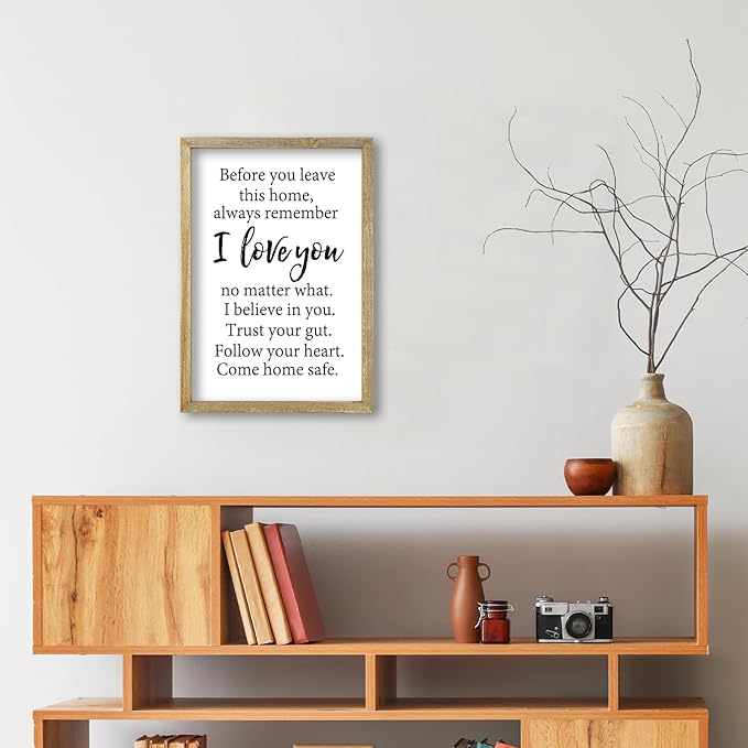 Before You Leave This Home Sign Wall Decor 16x11 Inch I Love You Inspirational Entryway Wood Framed Wall Hang Art (Wood)