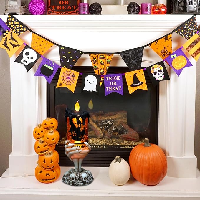 Eldnacele Halloween Snow Globe Candles Lighted Lamp USB Powered Battery Operated Spooky Spinning Water Glittering Tornado Flameless Candles Skeleton Hand Holder Halloween Centerpiece Decor(Castle)