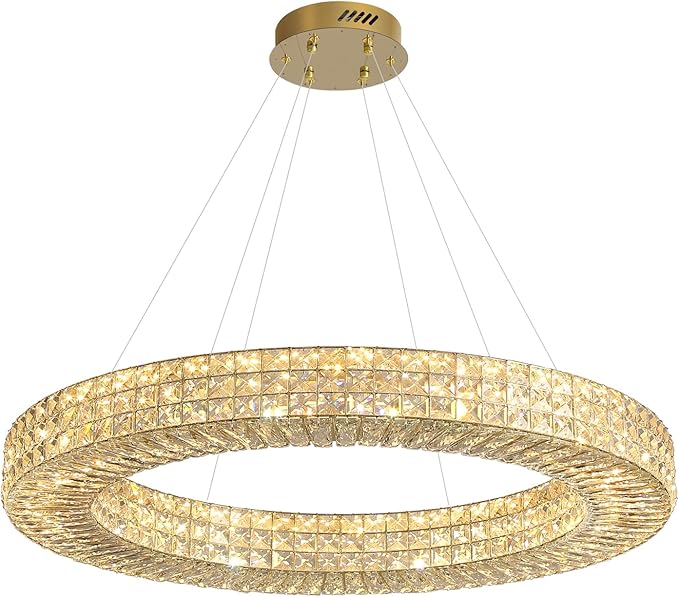 Dia 40" Modern Crystal Chandelier Ring Chandelier Adjustable Height Luxury Crystal Pendant Ceiling Light Fixture for Dining Living Room Bedroom