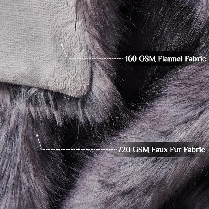 Fluffy Faux Fur Throw Blanket – Super Soft Warm Thick Plush Blanket for Bed, Couch & Office, Cozy Fuzzy Throw with Flannel Backing,108"x90", Grey