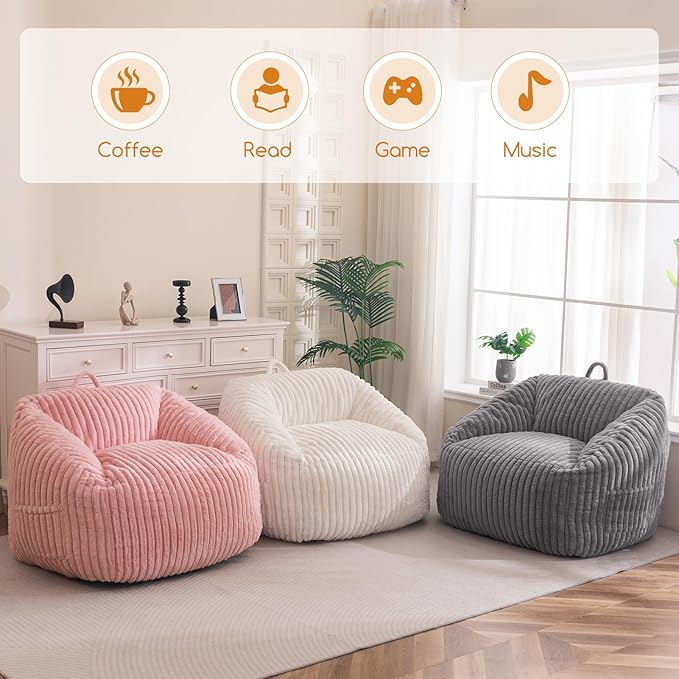 BYBYME Giant Bean Bag Chair for Adults and Kids, Large Comfy Cozy Beanbag, Floor Sofa for Teens, Living Room, Gaming, Reading, Pink