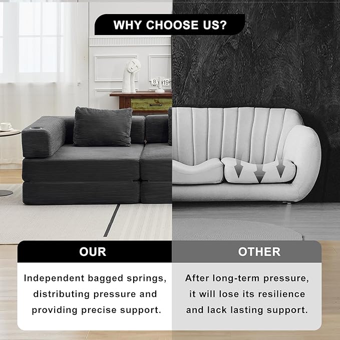 78" W Loveseat Sofa, 4 in 1 Convertible Floor Sofa Bed, Boneless Cloud Couch with Cup Holder, Fold Out Floor Couch, Loveseat Recliner Sleeper for Living Room Bedroom Lounge(Corduroy, White)