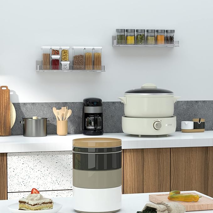 Acrylic Spice Rack Wall Mount, Hanging Spice Shelf Racks for Seasonings, Kitchen Spice Jars Wall Organizer Storage Holder, 2 Pack