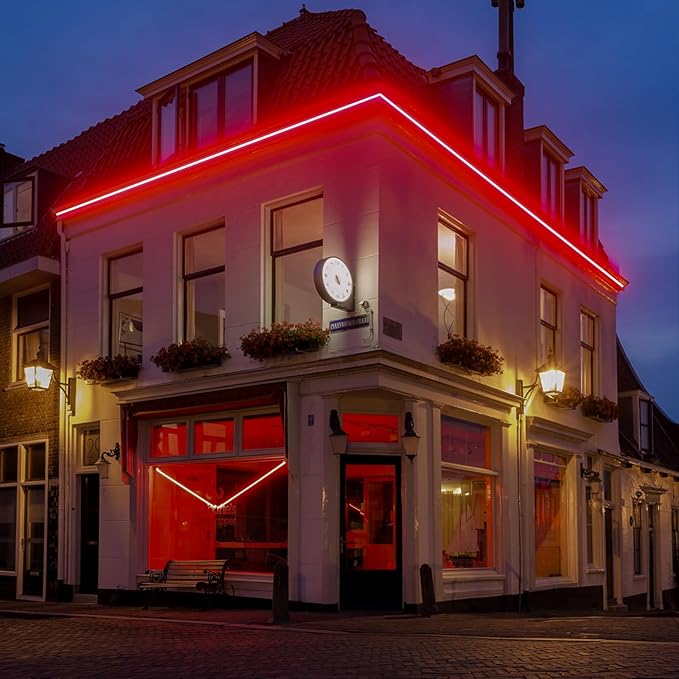 GZBtech Flexible LED Neon Rope Lights 66FT,AC 110-120V Waterproof Strip Light, 120 LEDs/M Cuttable Connectable Neon Lighting for Indoor Outdoor Home Decor/Commercial Building Use-Red 20M