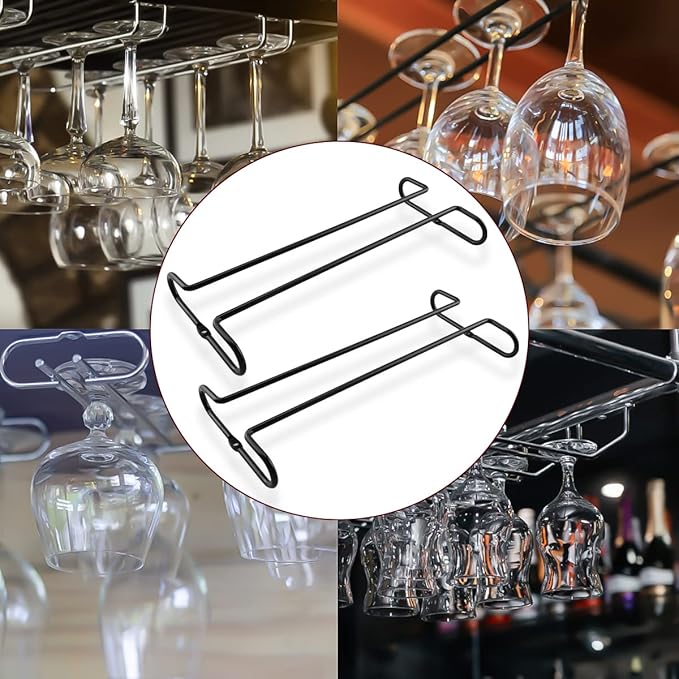 Enenes Heavy Duty Metal Stemware Rack 2 Pack, 10.3 Inch Under Cabinet Hanging Wine Glass Holder for Kitchen Bar, Organize Cups, Goblets, Wine Glasses