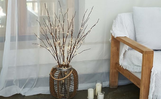 Fudios Lighted Twigs and Branches for Vases Plug in 32in Tall,Brown Willow Tree Branches with Lights 150 LED Outdoor Indoor Holiday Party Decor Gift 2Sets