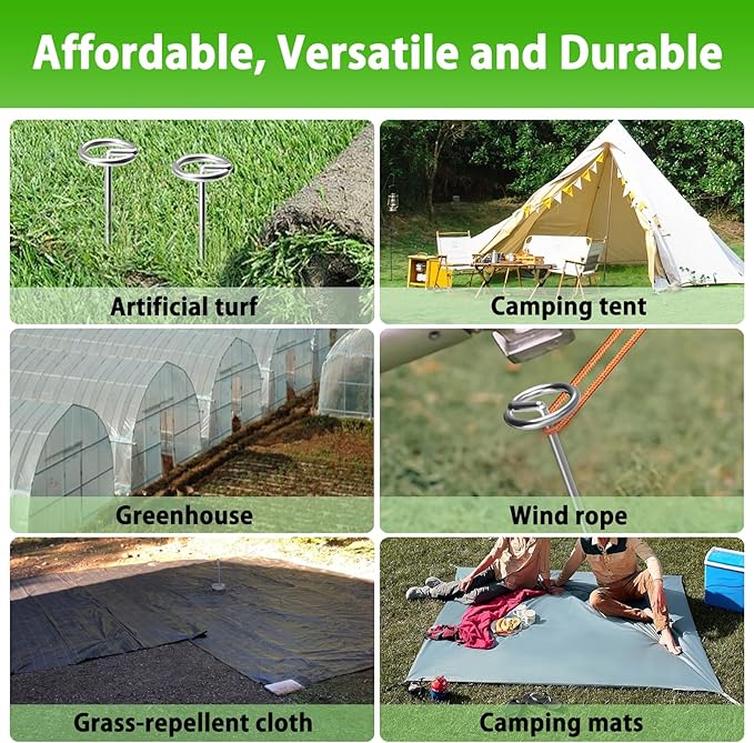 40 Pack Heavy Duty 8 Gauge Galvanized Landscape Fabric Pins, 6 Inch G-Shaped Round Top Weed Barrier Stakes for Garden, Erosion Control, Tent, Ground Cover (Silver)