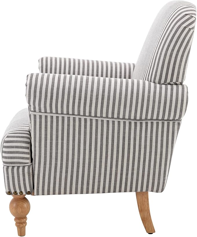 chairus Linen Accent Chair for Living Room Set of 2 Upholstered Mid Century Modern Single Sofa Chair with Solid Wood Legs Comfy Reading Armchair for Bedroom/Office Room/Recption/Lounge, Black Stripe