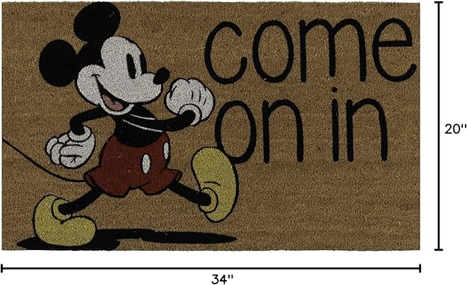 Gertmenian Disney Mickey Mouse Coir Doormat - 2x3 Welcome Mat (2-Pack), Ideal for High Traffic Areas in Front Door, Garage, Entryway - Love/Hello, 47533