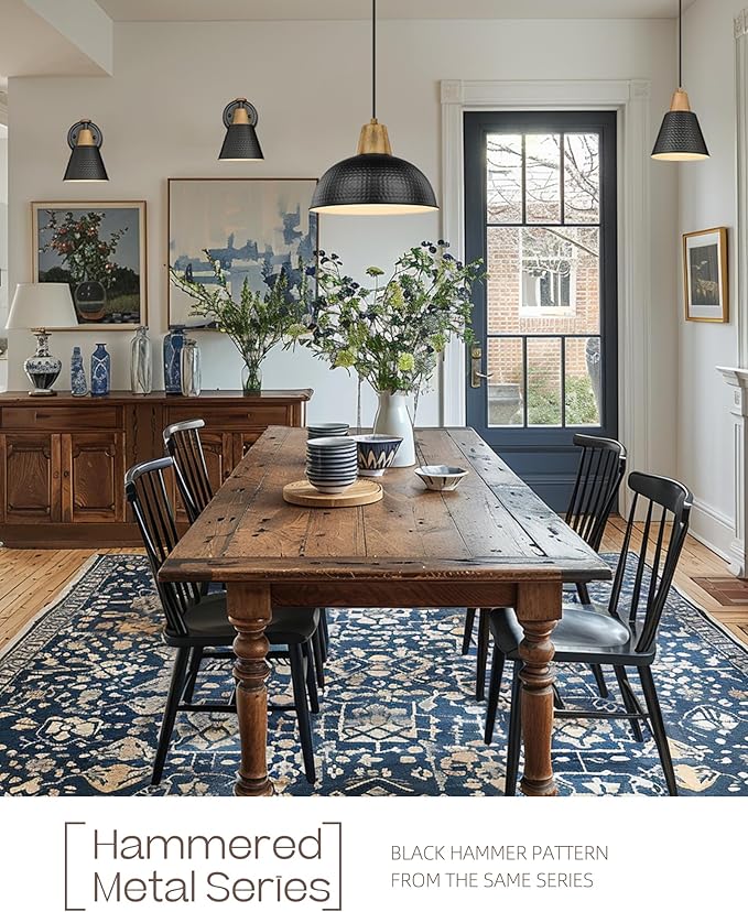 FEMILA Wall Sconces Set of 2, 1-Light Matte Black Bathroom Light Fixtures, Modern Single Vanity Light Wall Lamp with Hammered Metal Shade, 4FG59B-2 BK