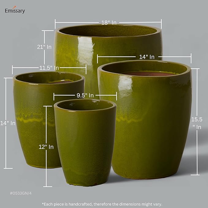 Emissary Bullet 18 in. Green Ceramic Round Planter (18 in. L x 18 in. W x 21 in. H) with Drainage Hole