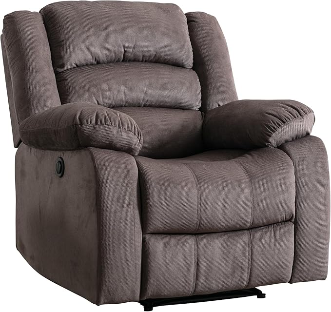 EBELLO Classic Power Recliner Chair, Oversized Electric Reclining Chair with Overstuffed Cushion and Back, Soft Fabric Adults Single Recliner Sofa for Living Room, Brown