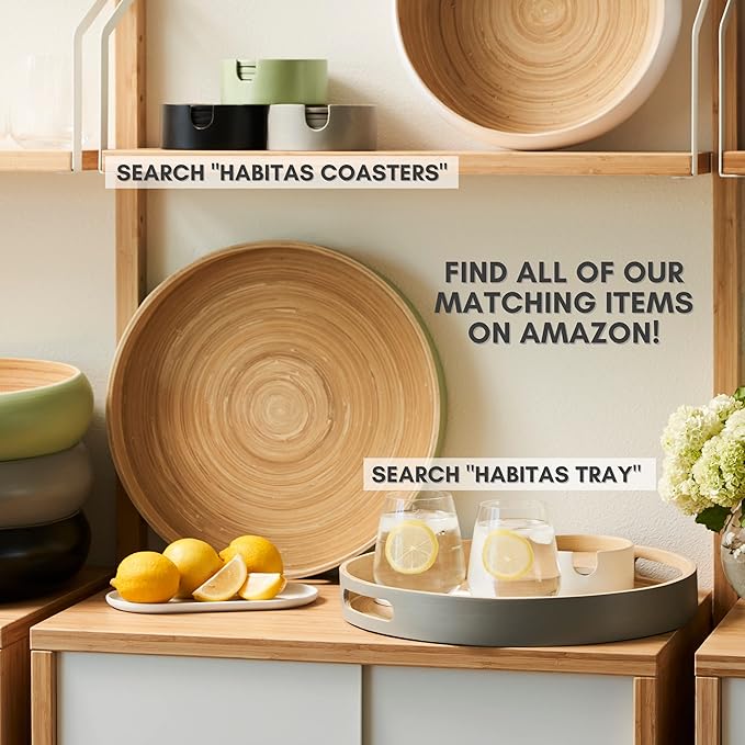 Fruit Bowl For Kitchen Counter, Decorative Bowl, Large Serving Bowl Or Fruit Basket For Kitchen Spun Bamboo (Sage)