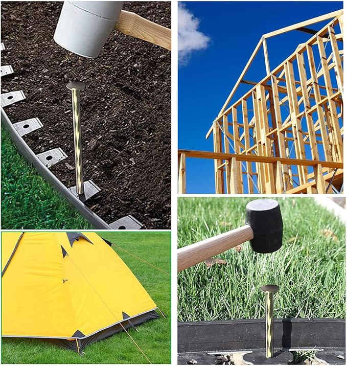 Camping Stakes Tent Pegs 9 Pack 8" Galvanized Non-Rust Metal Edging Spike, Garden Spiral Landscape Piles/Anchors for Paver Edging, Turf Stakes, House Construction, Carpentry Nail, Tent Stakes
