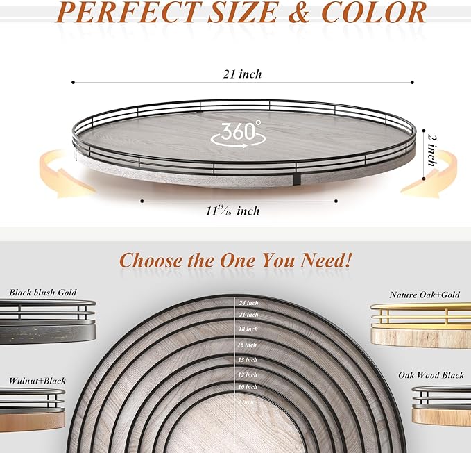 21" Lazy Susan Wood Turntable Organizer for Kitchen Decor, Farmhouse Round Wooden Lazy Susan Organization and Storage for Cabinet, Dining Table, Pantry, Bathroom, Countertop, Centerpiece, Home Decor