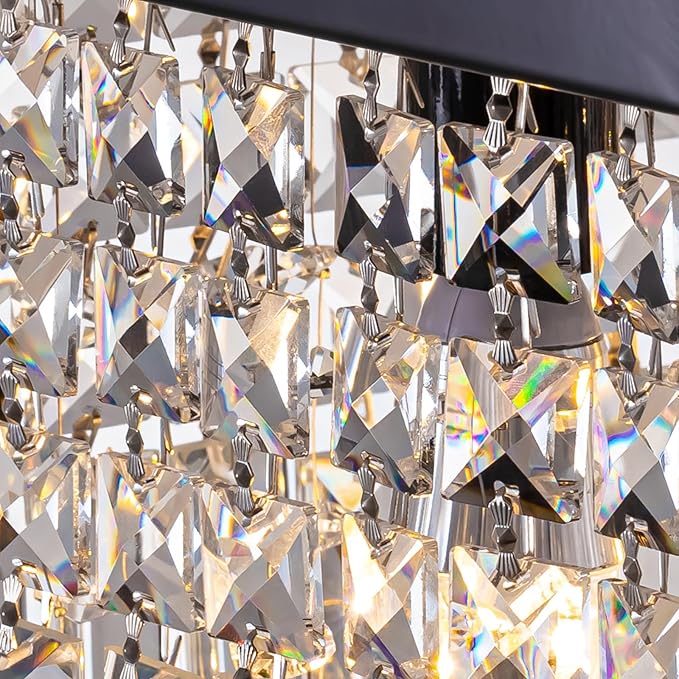 8 Light Modern Crystal Chandelier for Dining Room,Rectangular Rectangle Raindrop Crystal Light Fixture,Height Adjustable for Kitchen Island L40''xW10''xH10''