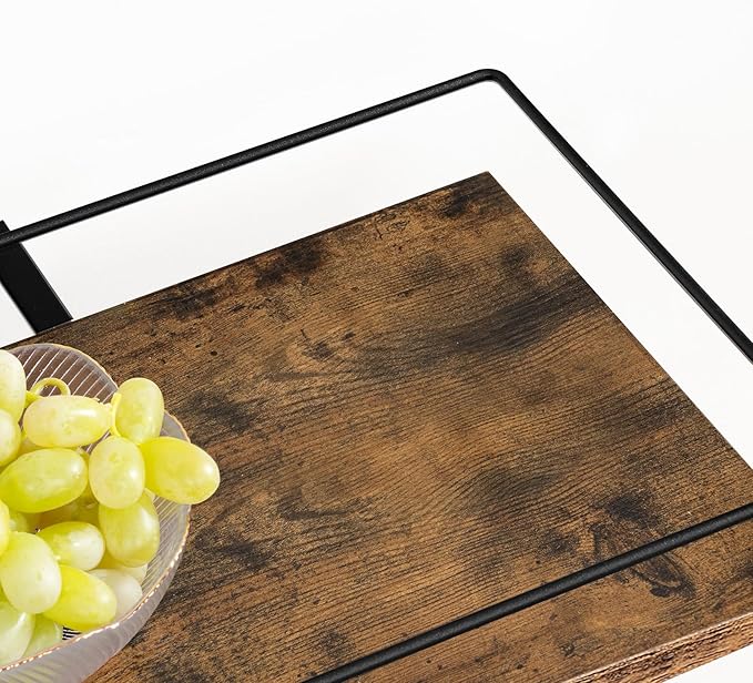 Bar Cart, 3-Tier Bar Cart for The Home, Home Bar Serving Cart with Glass Holders, Beverage Cart for Kitchen, Dining, Party Room, Rustic Brown and Black BC03BR