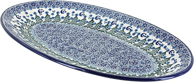 Blue Rose Polish Pottery Evergreen Magic Oval Platter