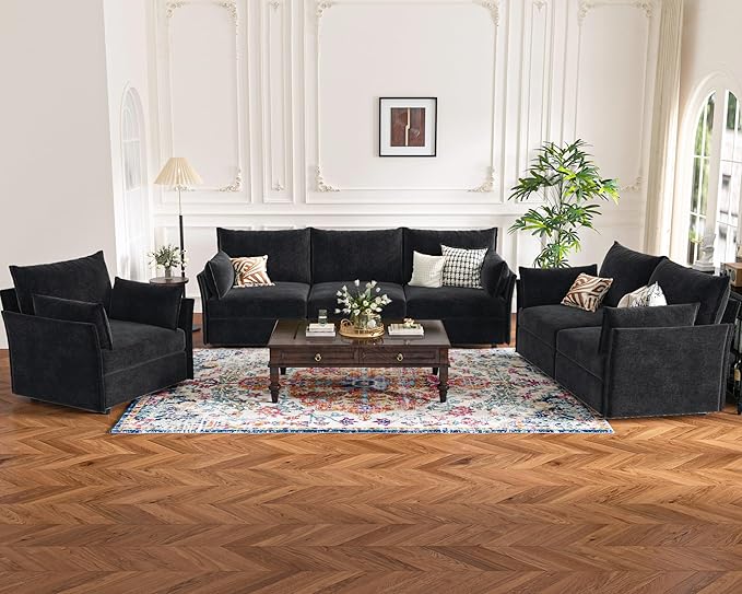 102.6" Luxury Modular Sleeper Sofa Bed 6 Seat Reversible Sectional Couch Deep Seat with Storage Chaises Removable Cover for Living Room, Apartment - Chenille Black