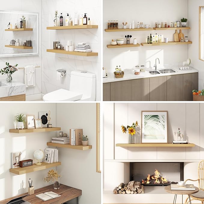 Dreamland 32 Inches Floating Shelves for Wall, 9.3" Deep Long Floating Shelves Set of 2, Large Display & Storage Shelf, Wall Shelf for Bathroom Bedroom Living Room Kitchen Office, Oak