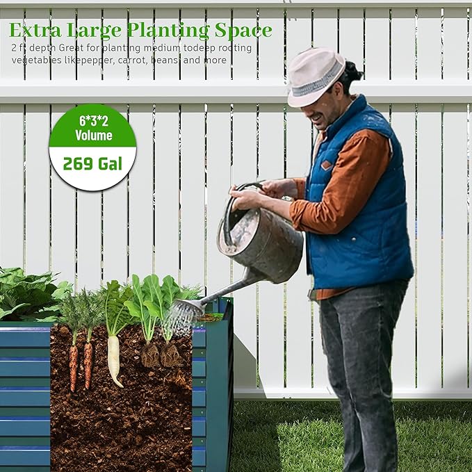 6x3x2 ft Raised Garden Bed, Large Metal Planter Raised Beds, Planters for Outdoor Plants for Vegetables, Flowers, Herbs, Fruits, and Succulents.(2 Pcs, Blue)